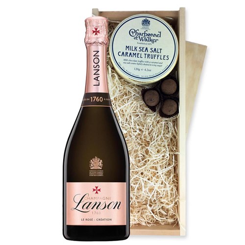 Lanson Le Rose Creation Champagne 75cl And Milk Sea Salt Charbonnel Chocolates Box